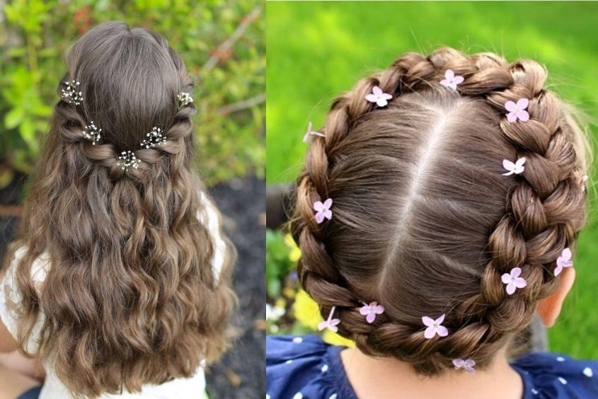 Bé gái 10 tuổi với kiểu tóc dài phối cùng phụ kiện lấp lánh điệu đà