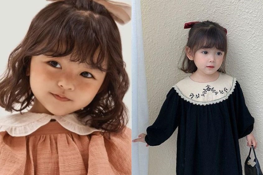 Bé gái mặt tròn với kiểu tóc ngắn ngang vai xinh xắn