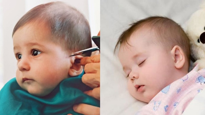 Bé trai 8 tháng với kiểu tóc tỉa hai bên gọn gàng, dễ thương