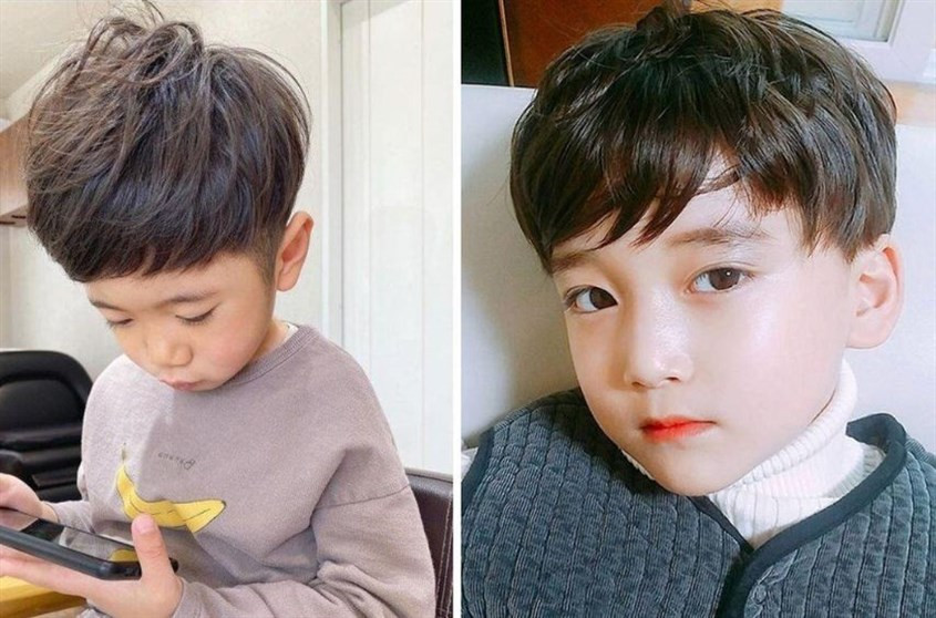 Bé trai với kiểu tóc layer Hàn Quốc bồng bềnh, phù hợp cho mái tóc dày