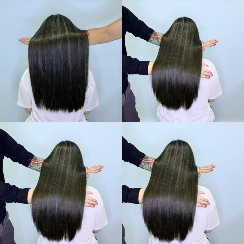 Chân dung cô gái với mái tóc ngắn óng ả, phản chiếu độ bóng khỏe sau liệu trình duỗi hơi nước.