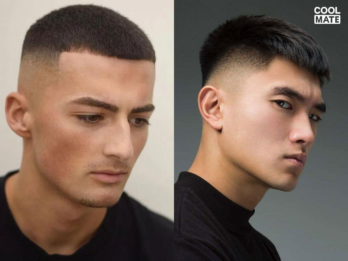 Chàng trai mặt vuông điển trai với kiểu tóc nam đầu đinh gọn gàng, tôn lên đường nét nam tính