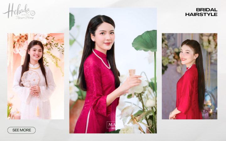Cô dâu tóc duỗi thẳng tự nhiên mặc áo dài