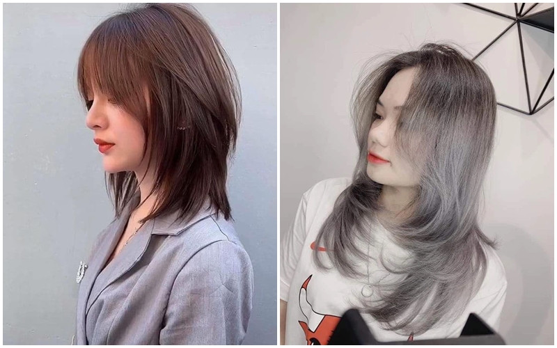 Cô gái đang chăm sóc mái tóc mullet layer ngắn của mình