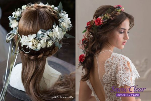 Cô gái đội vòng hoa cho mái tóc xoăn dài, hóa thân thành nàng công chúa trong rừng mơ mộng