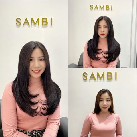 Cô gái tạo dáng với mái tóc dài bồng bềnh