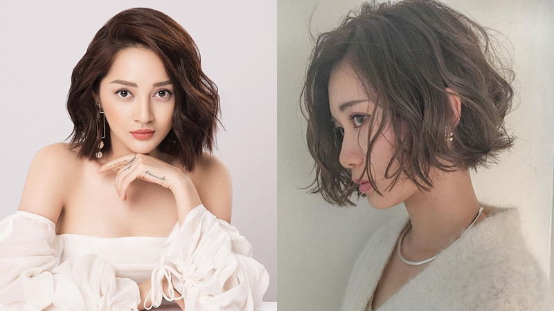 Cô gái trẻ với kiểu tóc ngắn uốn gợn sóng nhẹ nhàng tự nhiên