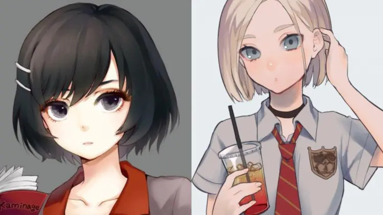 Cô gái với kiểu tóc anime nữ ngắn mái lệch hiện đại