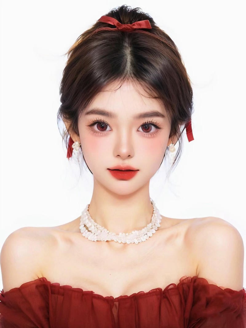 Cô gái với kiểu tóc búi mái bay kết hợp nơ xinh xắn, toát lên vẻ dễ thương