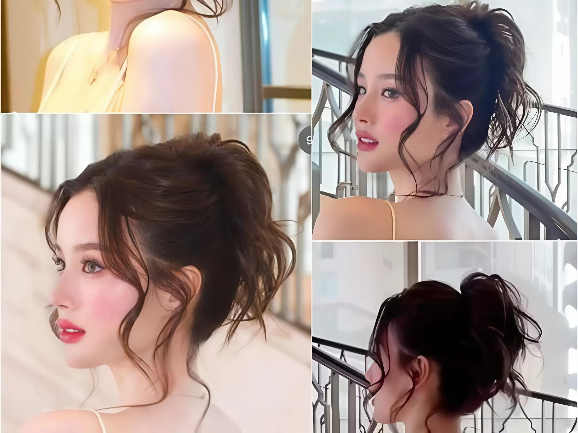 Cô gái với kiểu tóc búi rối hiện đại, năng động khi mặc áo dài cách tân đi đám cưới