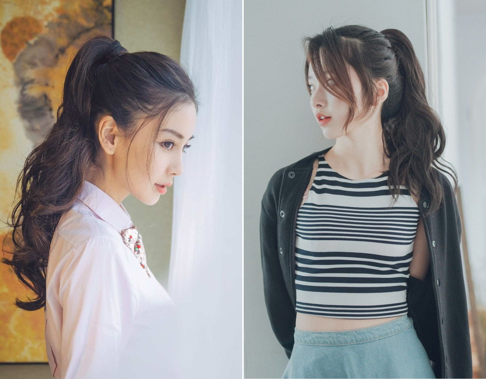 Cô gái với kiểu tóc đuôi ngựa cao năng động, phù hợp cho mặt tròn