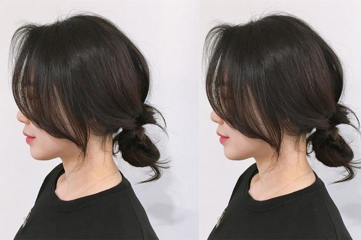 Cô gái với kiểu tóc đuôi ngựa thấp cho tóc ngắn