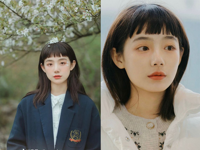 Cô gái với kiểu tóc mullet layer ngắn mái ngố đáng yêu