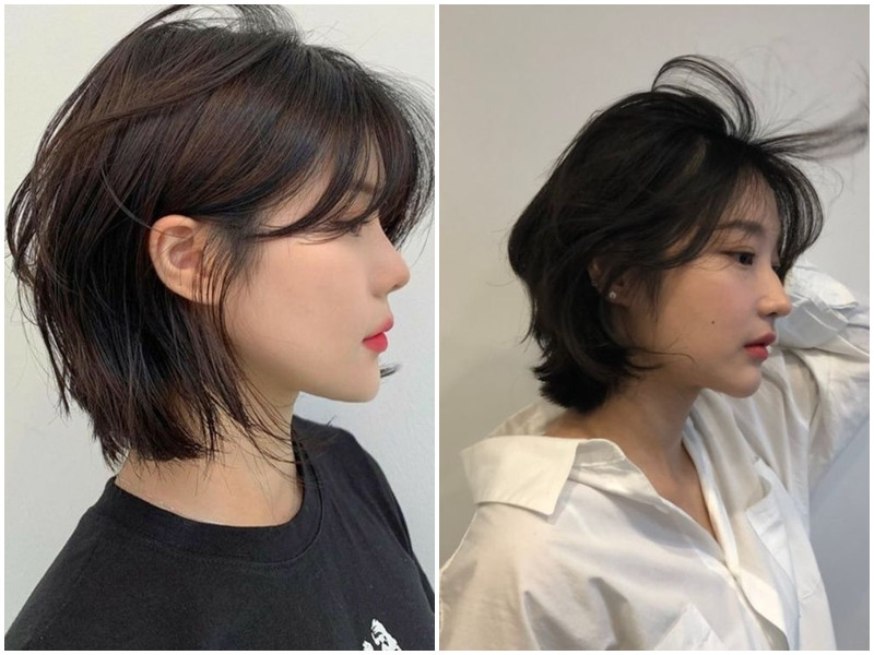 Cô gái với kiểu tóc mullet layer ngắn uốn phồng mái trẻ trung