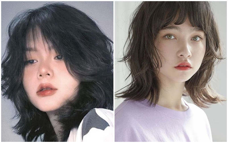 Cô gái với kiểu tóc mullet layer ngắn uốn xoăn sóng