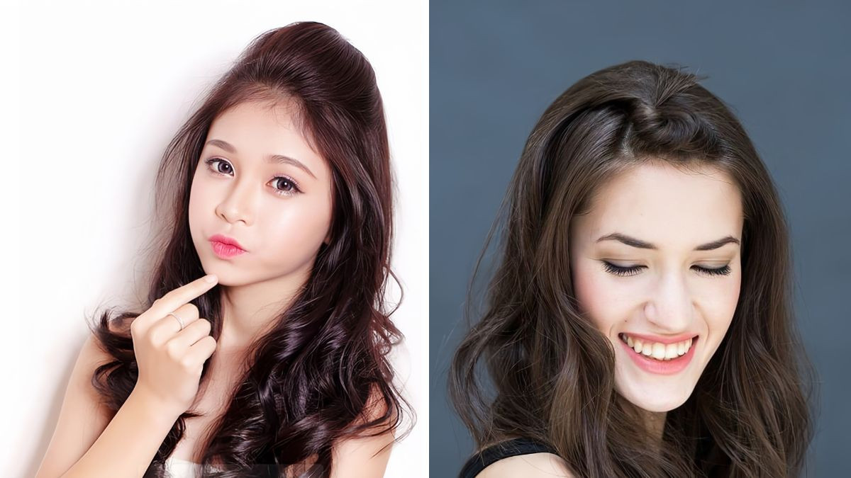 Cô gái với mái tóc buộc nửa đầu và tóc mái được buộc gọn gàng, tạo vẻ đơn giản nhưng đáng yêu.