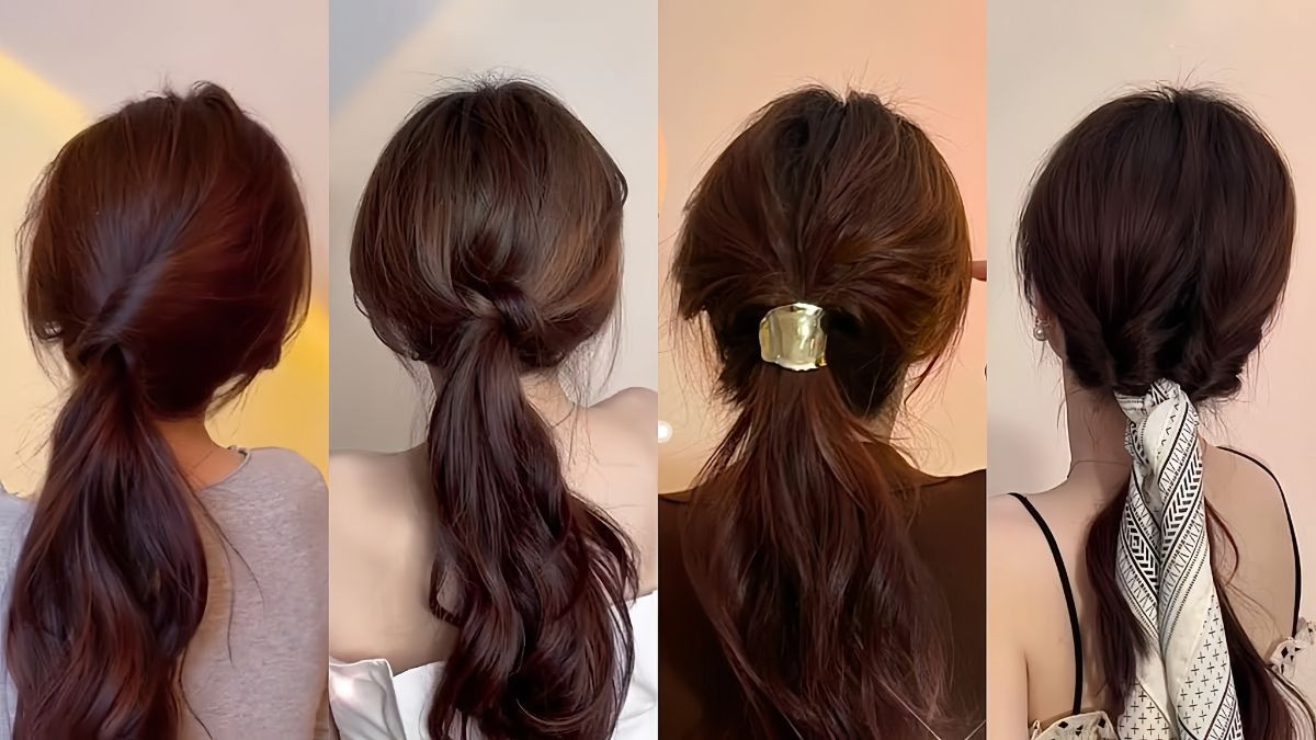 Cô gái với mái tóc buộc thấp đơn giản nhưng thanh lịch, tôn lên vẻ đẹp dịu dàng và cuốn hút.