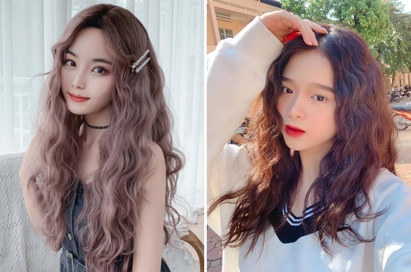 Cô gái với mái tóc mái thưa xoăn xù mì tôm, tạo vẻ ngoài trẻ trung và đáng yêu cho gương mặt tròn