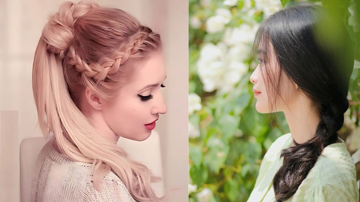 Cô gái với mái tóc ngắn ngang vai được buộc nhẹ nhàng, tạo vẻ thanh lịch