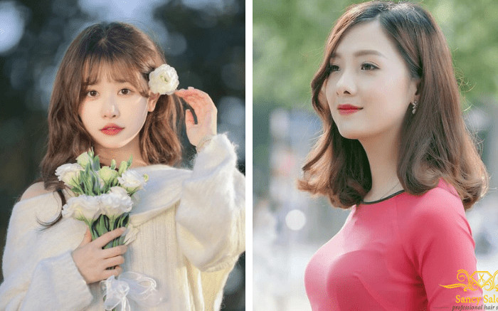 Cô gái với mái tóc ngắn ngang vai xoăn nhẹ bồng bềnh cùng áo dài