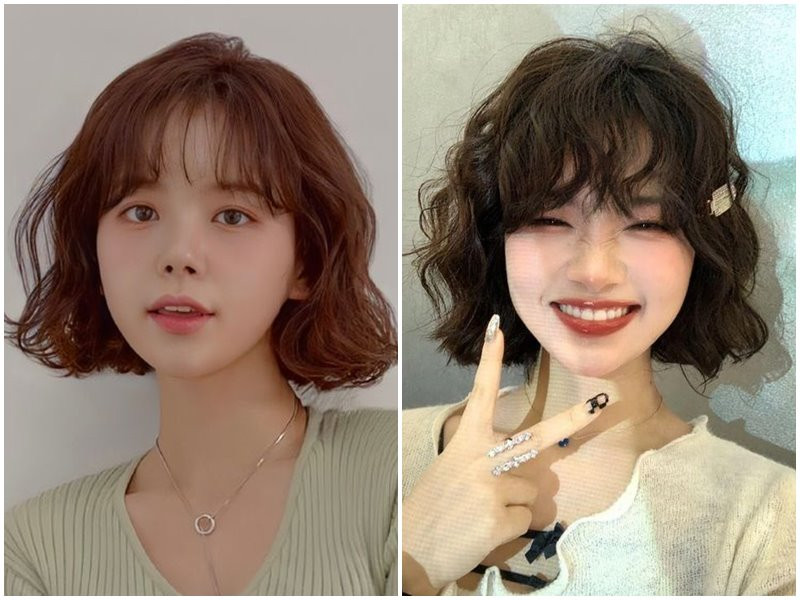 Cô gái với mái tóc ngắn xoăn xù mì đầy phong cách, màu nâu trầm