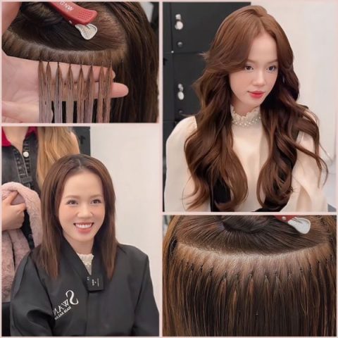 Cô gái với mái tóc nối ngắn ngang vai tự nhiên