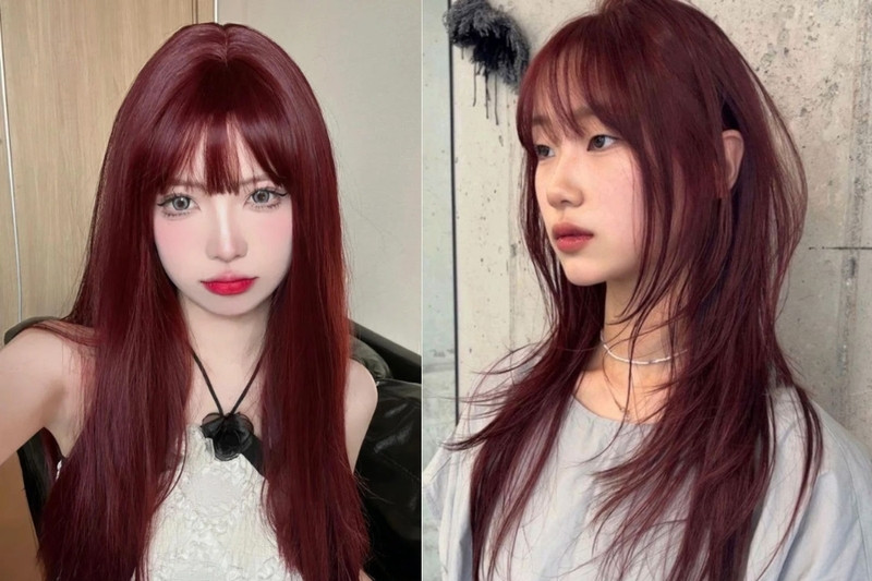 Cô gái với tóc dài thẳng màu cam nâu đất, thể hiện phong cách năng động và độc đáo