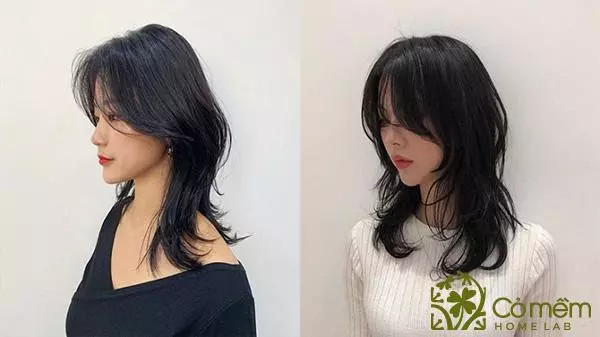 Cô gái với tóc mái layer Mullet uốn gập cá tính, phù hợp cho khuôn mặt dài