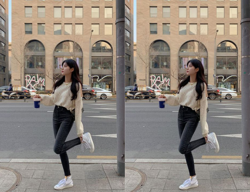 cô gái với tóc ngang lưng uốn đuôi mái thưa trẻ trung