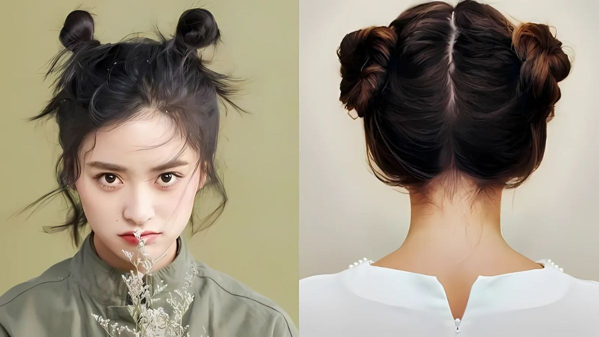 Cột tóc ngắn búi hai bên đẹp