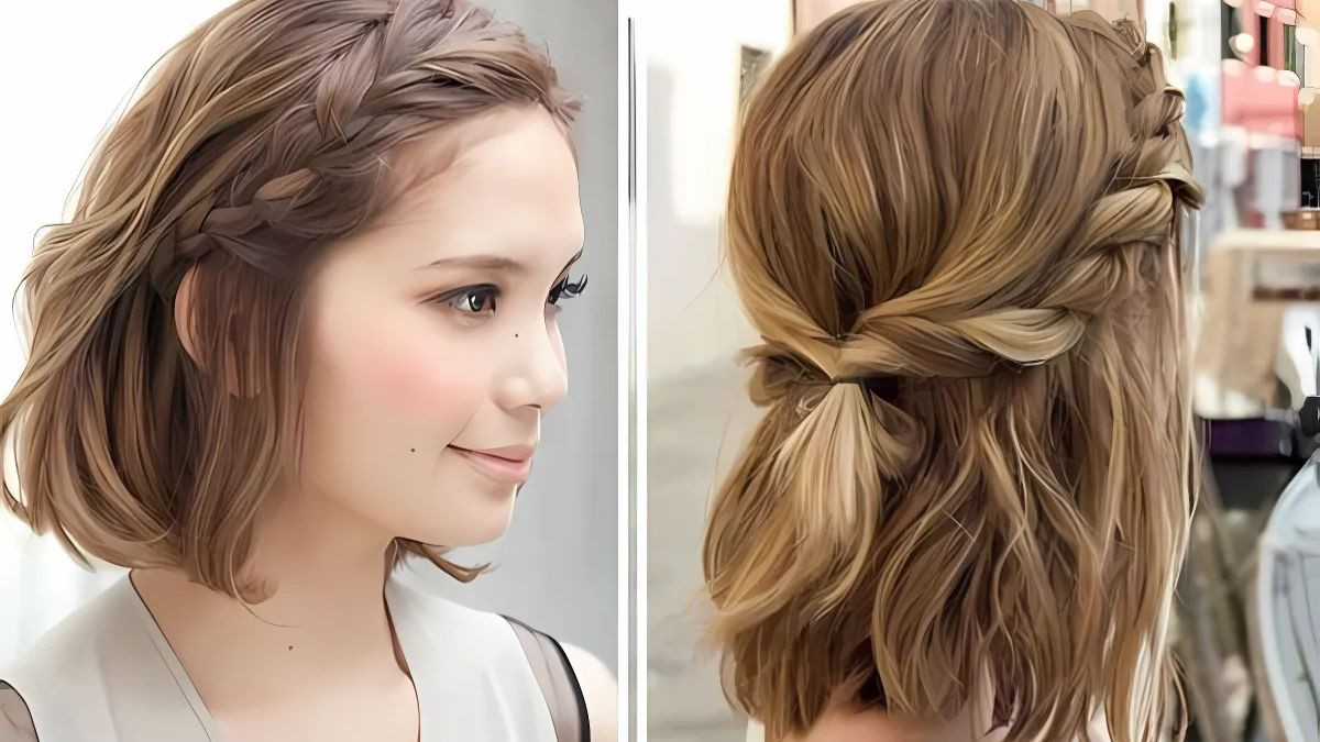 Cột tóc ngắn đẹp tết quanh đầu