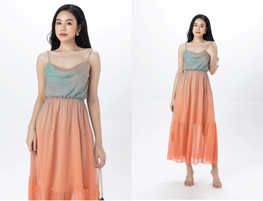 đầm lụa bay họa tiết ombre cho ngày hè