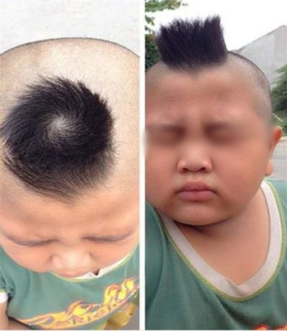 Em bé với kiểu tóc bá đạo tạo dáng hài hước
