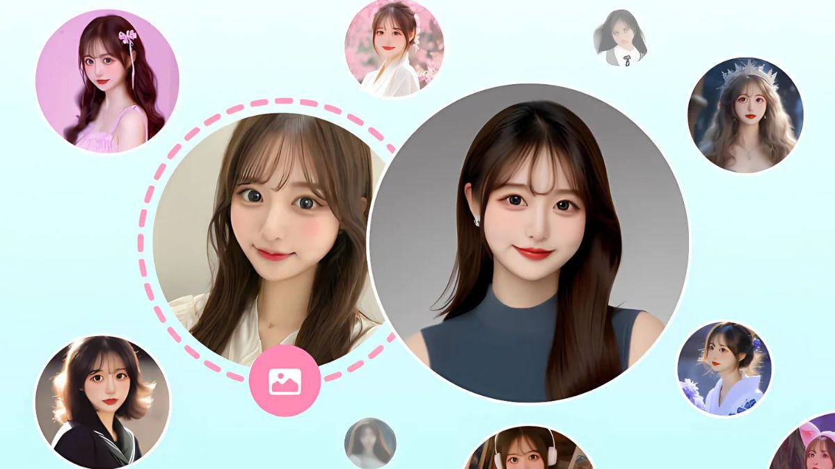 Giao diện ứng dụng BeautyPlus hiển thị nhiều tùy chọn kiểu tóc nữ và màu sắc để người dùng lựa chọn.
