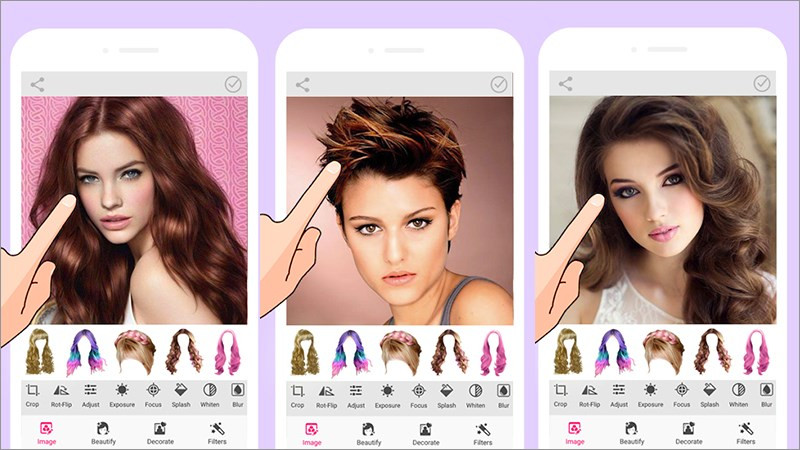 Giao diện ứng dụng Women Hairstyles với người mẫu nữ và các kiểu tóc