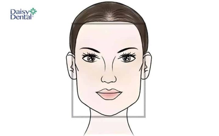 Gương mặt hình chữ nhật với trán rộng, hàm vuông vắn, góc cạnh