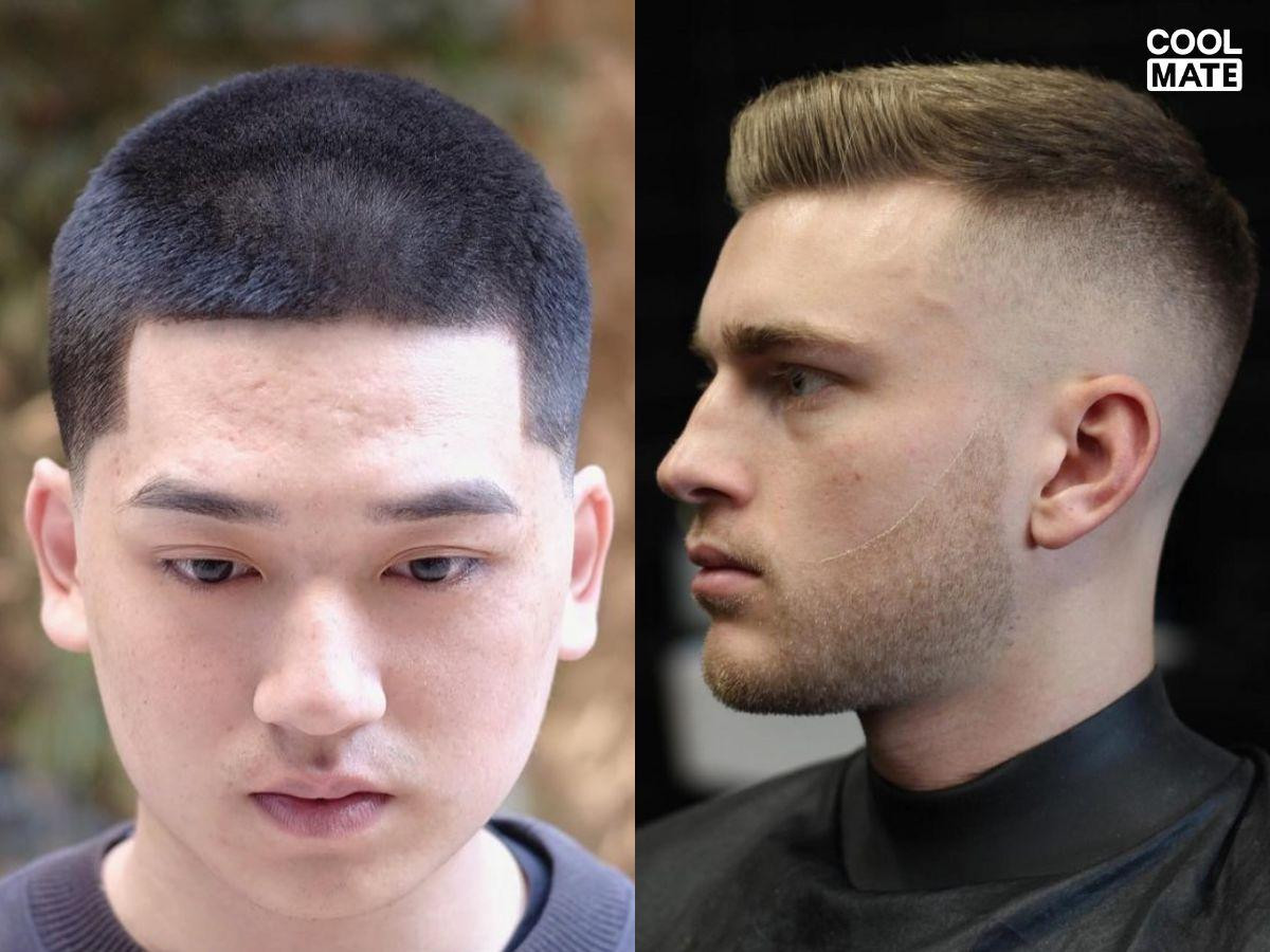 Gương mặt tròn trở nên thon gọn hơn nhờ kiểu tóc đầu đinh nam hiện đại, tạo sự cân đối