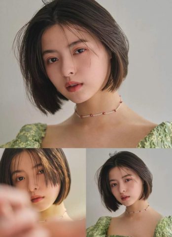 Gương mặt tròn với nụ cười rạng rỡ, minh họa cho kiểu tóc bob ngắn ngang vai mặt tròn