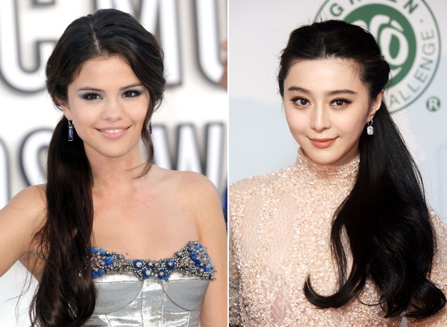 Hai phụ nữ xinh đẹp với kiểu tóc cột lệch quyến rũ và phong cách