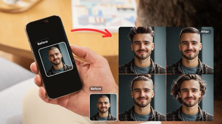 Hình ảnh minh họa lợi ích khi dùng ứng dụng chọn kiểu tóc phù hợp với khuôn mặt nam, giúp bạn hình dung trước diện mạo mới