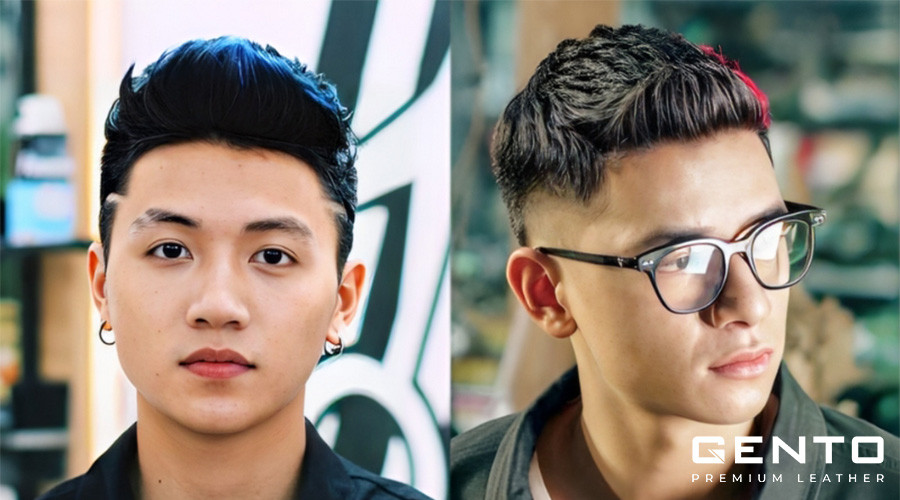 Hình ảnh một chàng trai với gương mặt vuông, mái tóc thể thao được cắt tỉa gọn gàng, tôn lên đường nét mạnh mẽ.