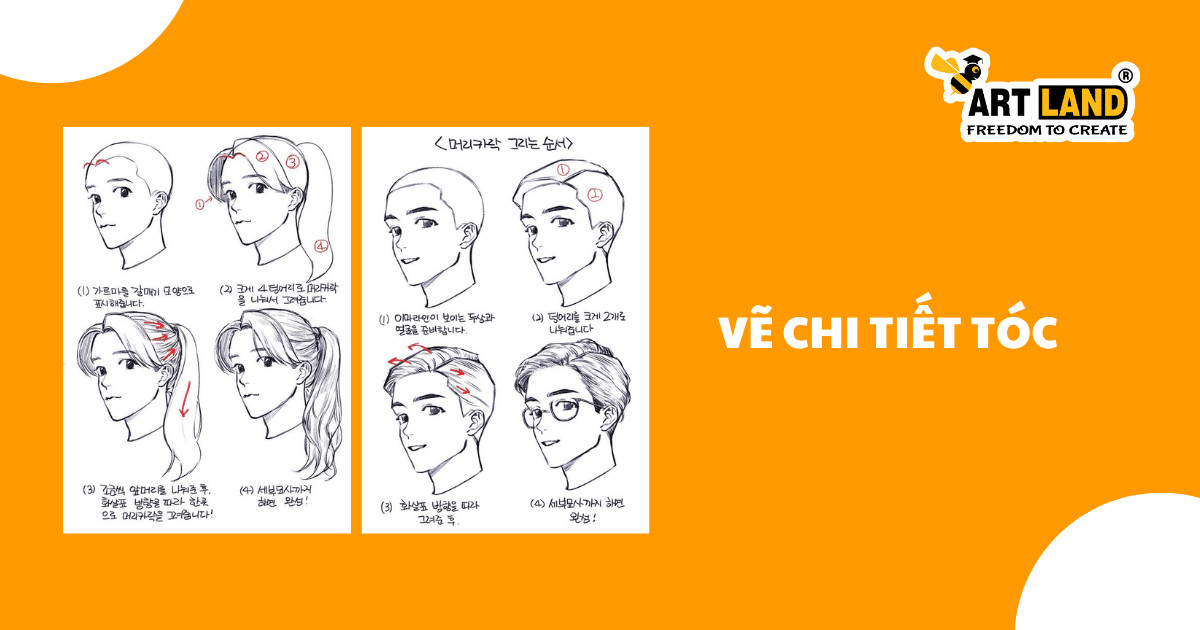 Hướng dẫn chi tiết cách vẽ các lọn tóc lớn và nhỏ, tạo độ sâu và chân thực cho kiểu tóc nhân vật.