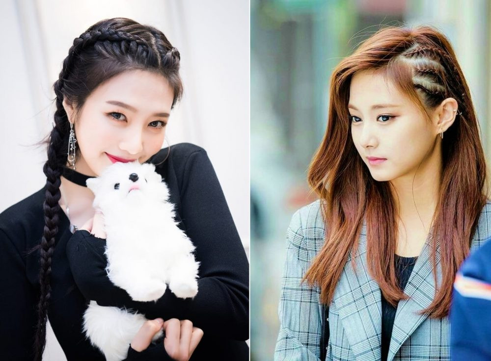 Joy Red Velvet và Tzuyu Twice với các kiểu tóc tết biến tấu, thích hợp cho người gầy mặt tròn