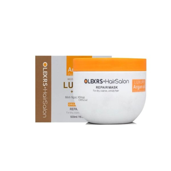 Kem Ủ Tóc Olexrs Luxury Argan Oil Organic Biotin Repair Mask 500ml, phục hồi hư tổn tóc ngắn nhuộm ombre