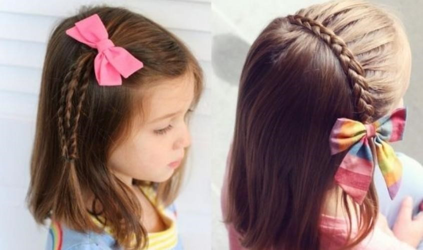 Kiểu buộc tóc kết hợp tết tóc mai cho bé gái tóc ngắn