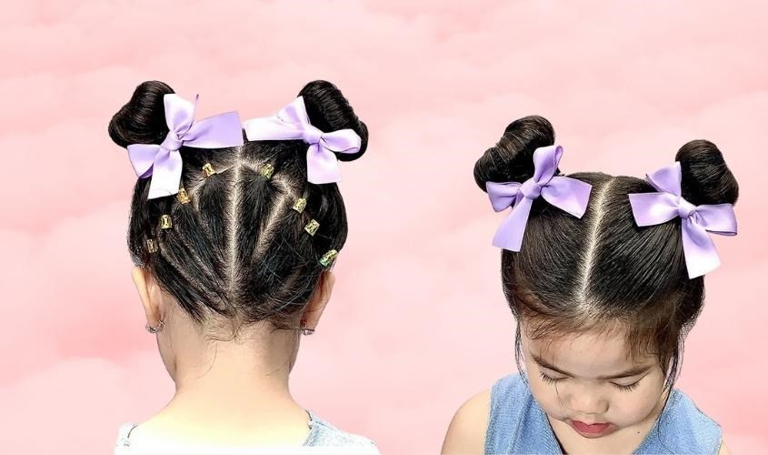 Kiểu buộc tóc Natra ở 2 bên cho bé gái tóc ngắn