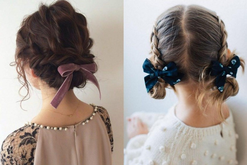 kiểu tóc áo dài cho bé gái búi thấp thanh lịch