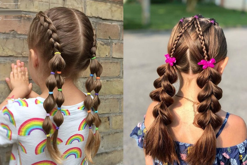 kiểu tóc áo dài cho bé gái buộc đuôi ngựa bong bóng