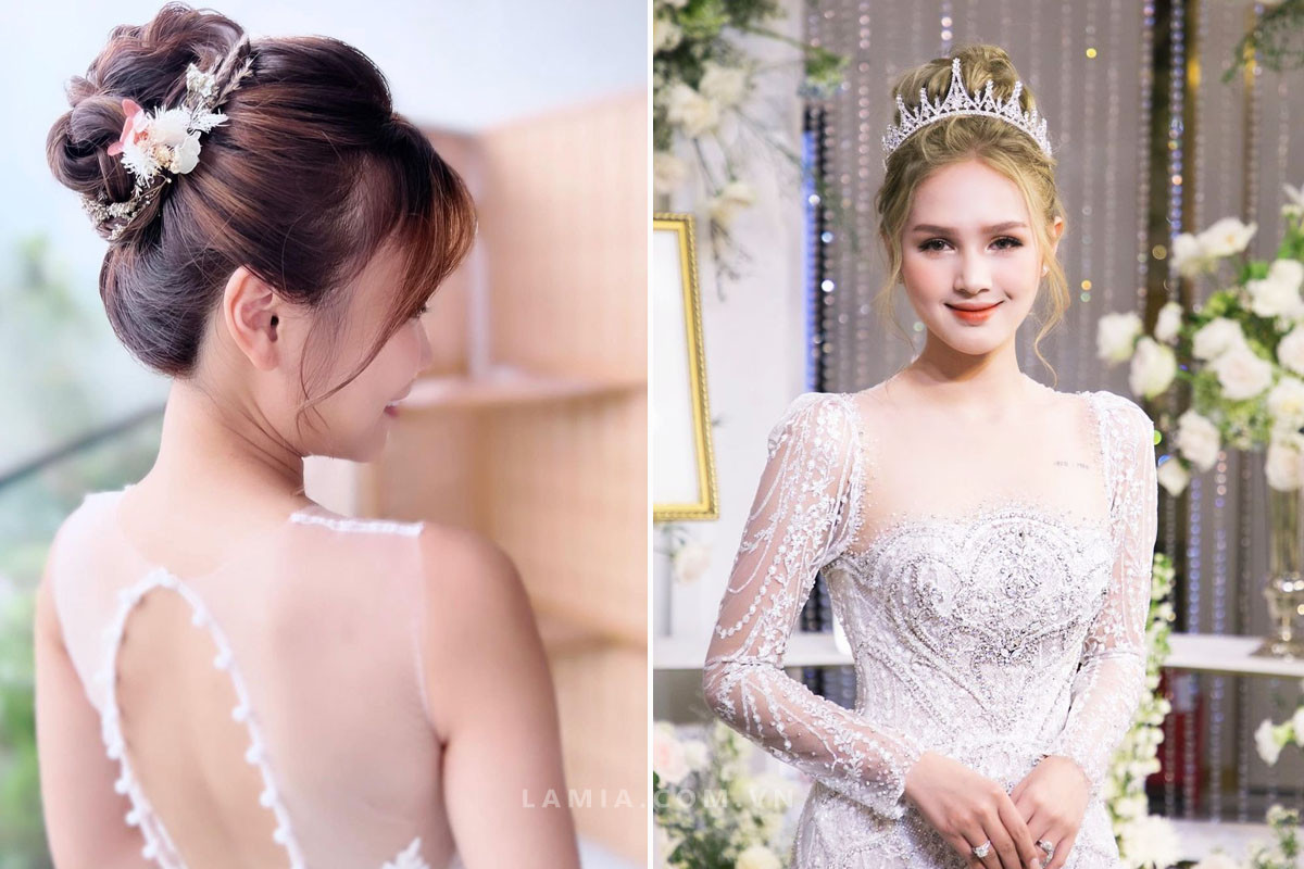 Kiểu tóc búi cao sang trọng cho cô dâu