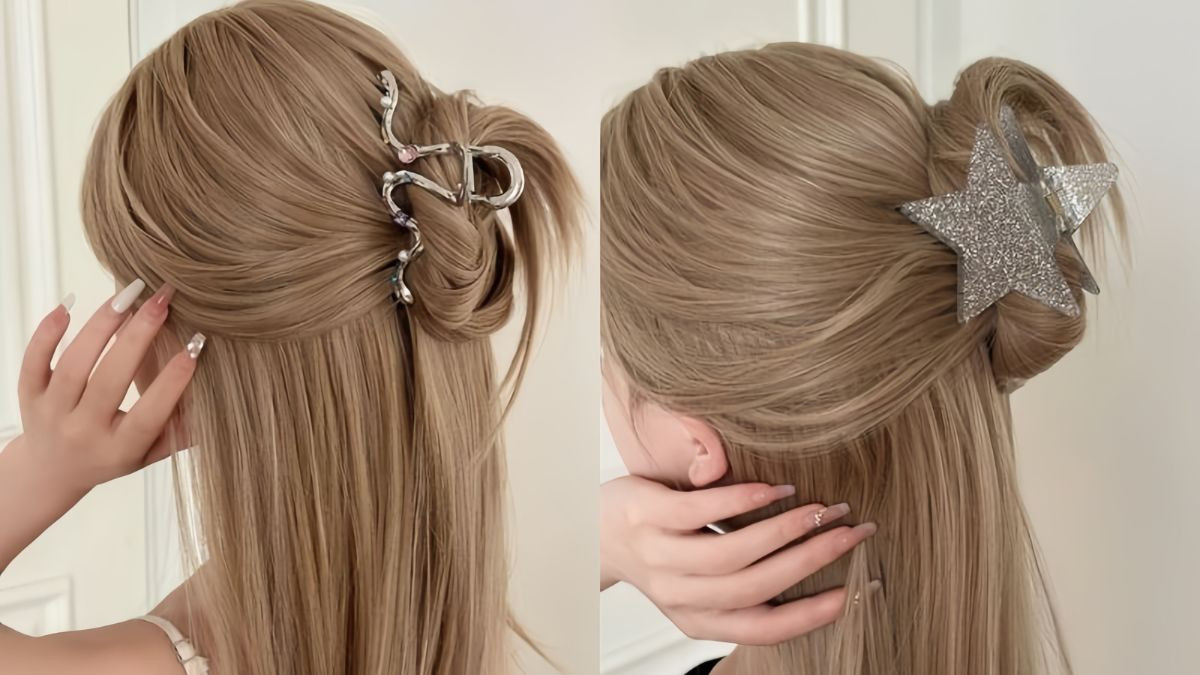 Kiểu tóc buộc nửa đầu cao gọn gàng